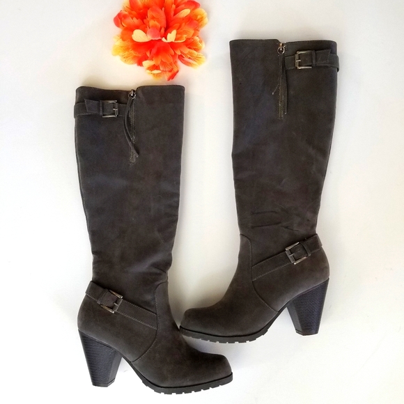 Unr8ed Shoes - Gray Knee Heeled Boots